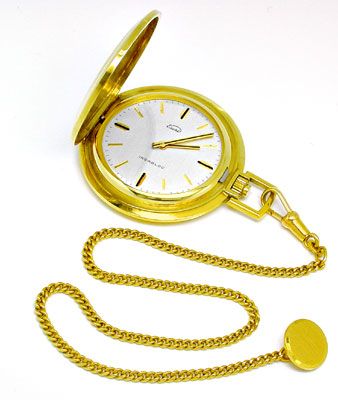 Foto 1 - Herren Gold Sprungdeckel Taschenuhr mit Uhren Kette 14K, S3009